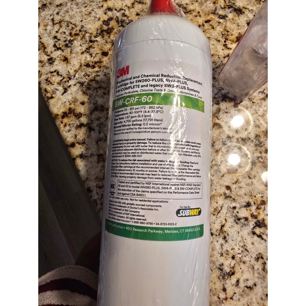 3M SW-CRF-60 Water Filter Replacement Cartridge for SW260-PLUS SW4-PLUS Subway